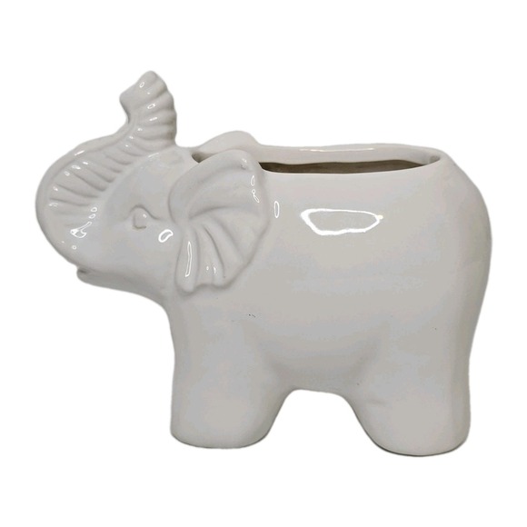Ceramic Small Elephant Planter White *Trunk Up* 5"x6.5" Good Luck Succulent‎ - Picture 1 of 7